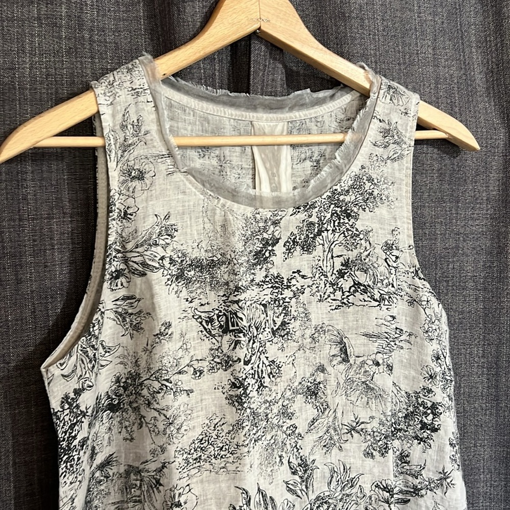 Sanctamuerte size small midi length linen dress beige and black sleeveless - Picture 2 of 6